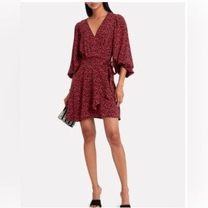 NWT IRO Women’s FR 40 L Red Animal Print Boina Wrap Mini Dress US 8 Long Sleeve